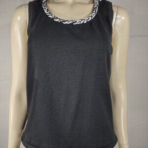 Carlisle black white braided trim silk blend sleeveless tank shell top ladies XL